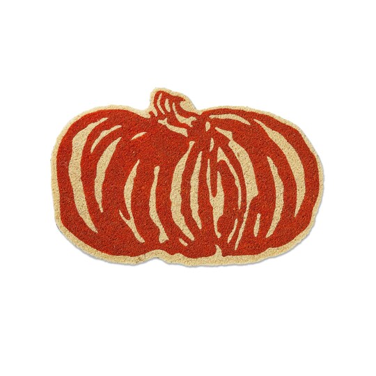 tagltd; Pumpkin Shaped Coir Door Mat for Thanksgiving - Natural Coir Doormat in Orange, 26 x 17 x 1 Inches; Category:Doormats; Image:1